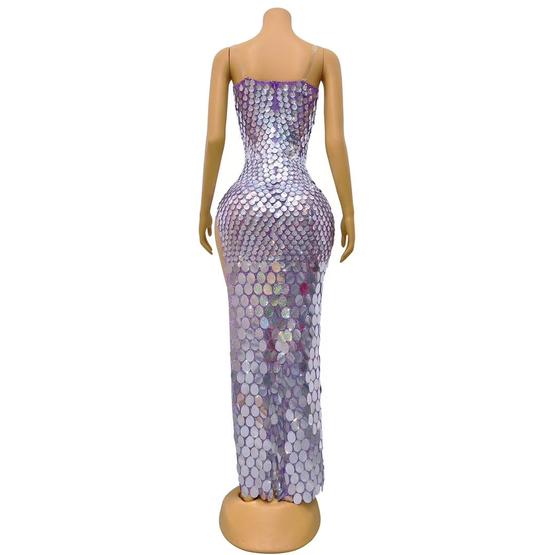 CELESINYI Linpianqun Crystal Holographic Scale Gown