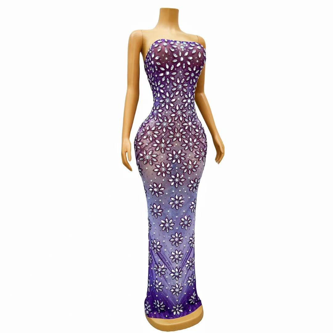 CELESINYI Youhuazi Crystal Purple Flower Gown