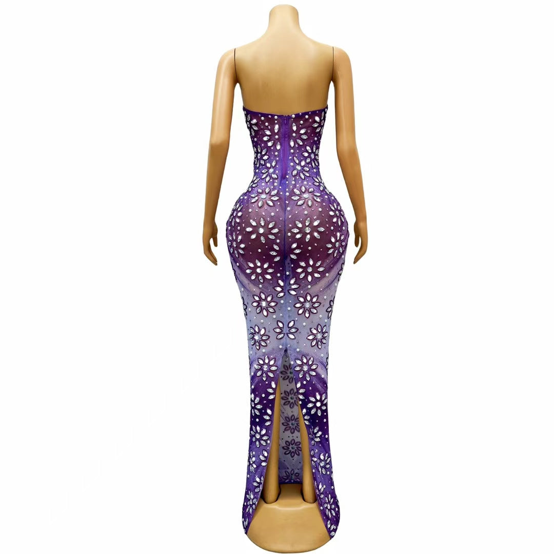 CELESINYI Youhuazi Crystal Purple Flower Gown