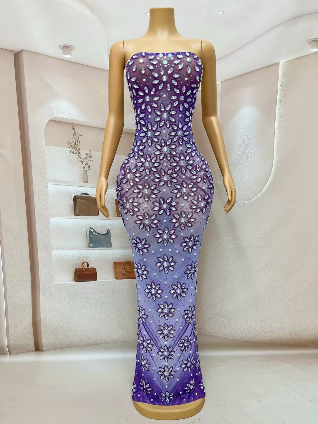 CELESINYI Youhuazi Crystal Purple Flower Gown
