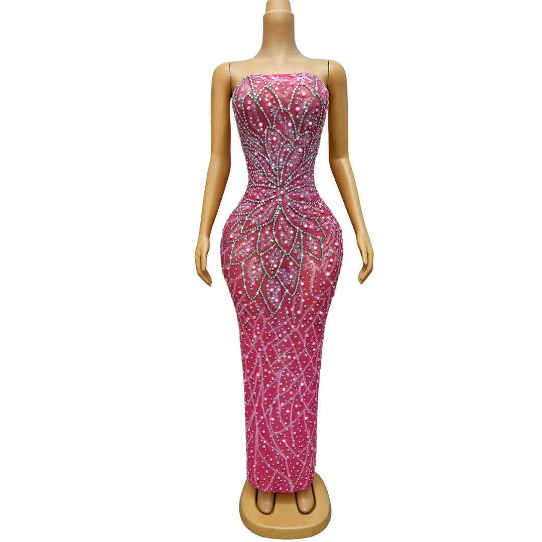 CELESINYI Fenlian Crystal Pink Lotus Gown