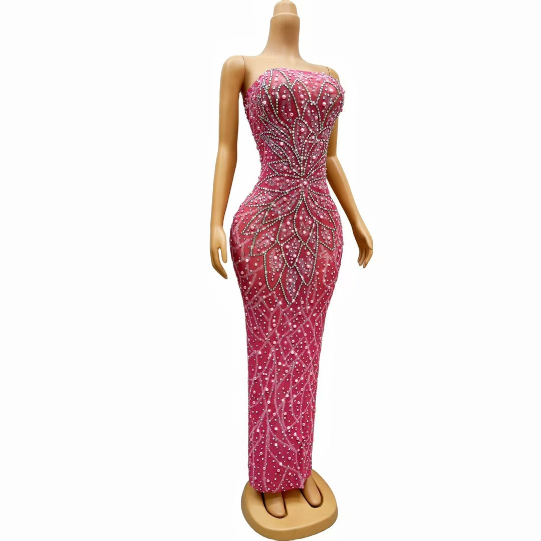 CELESINYI Fenlian Crystal Pink Lotus Gown