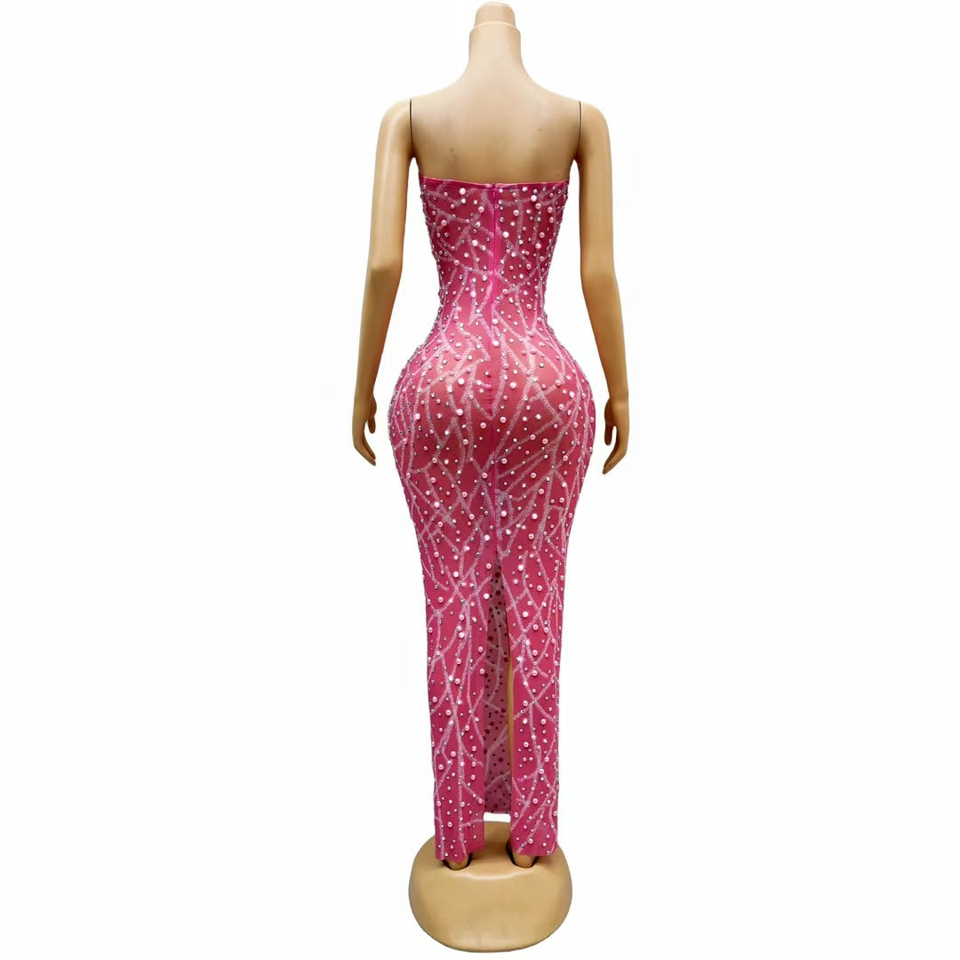 CELESINYI Fenlian Crystal Pink Lotus Gown