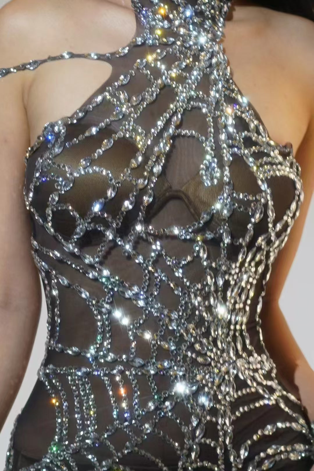 CELESINYI Zhizhu Crystal Spider Web Catsuit
