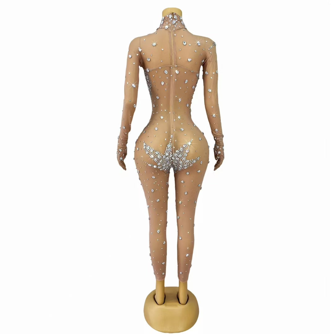 CELESINYI Lianhuaban Crystal Pearl Glove Catsuit