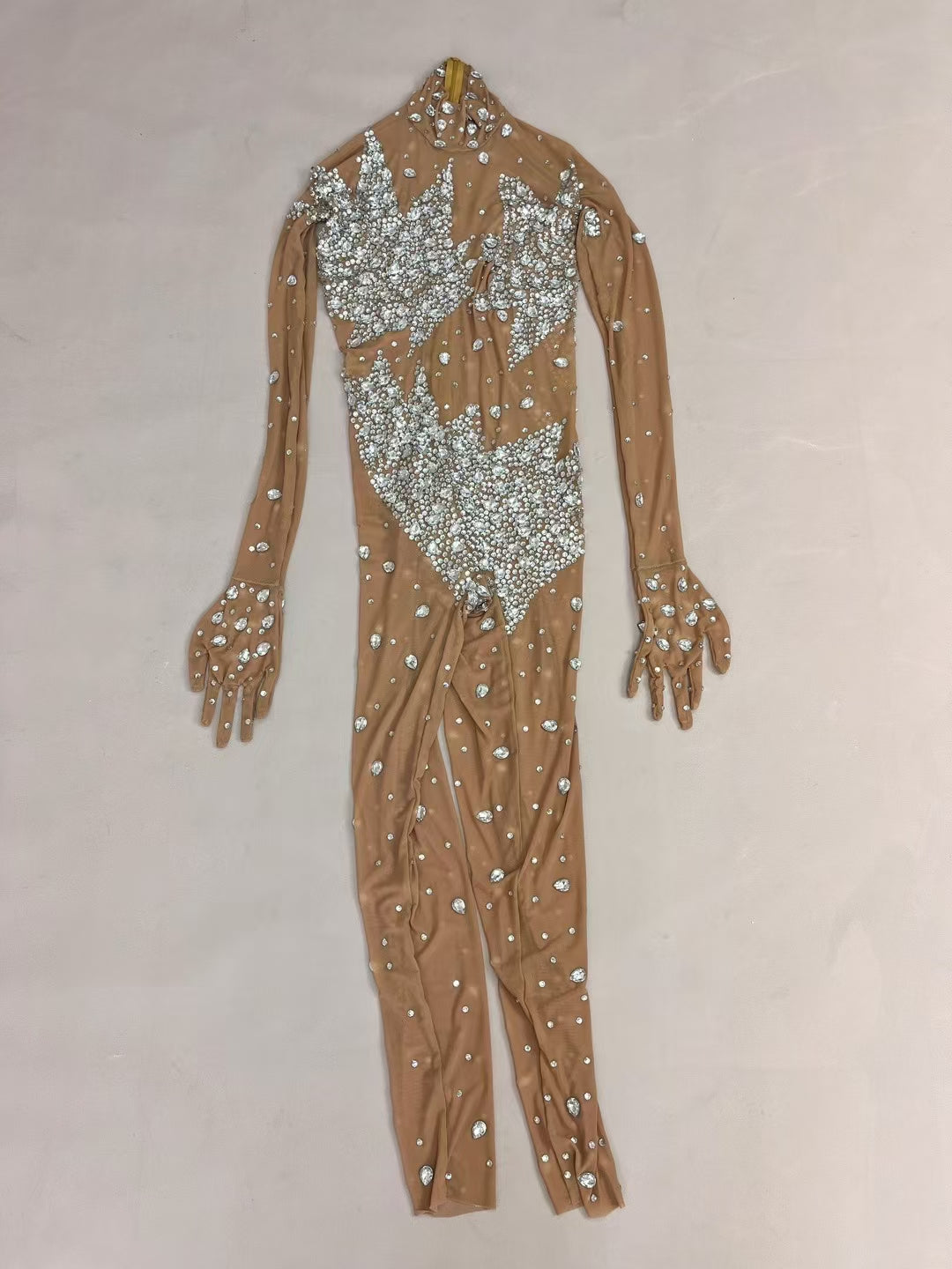 CELESINYI Lianhuaban Crystal Pearl Glove Catsuit