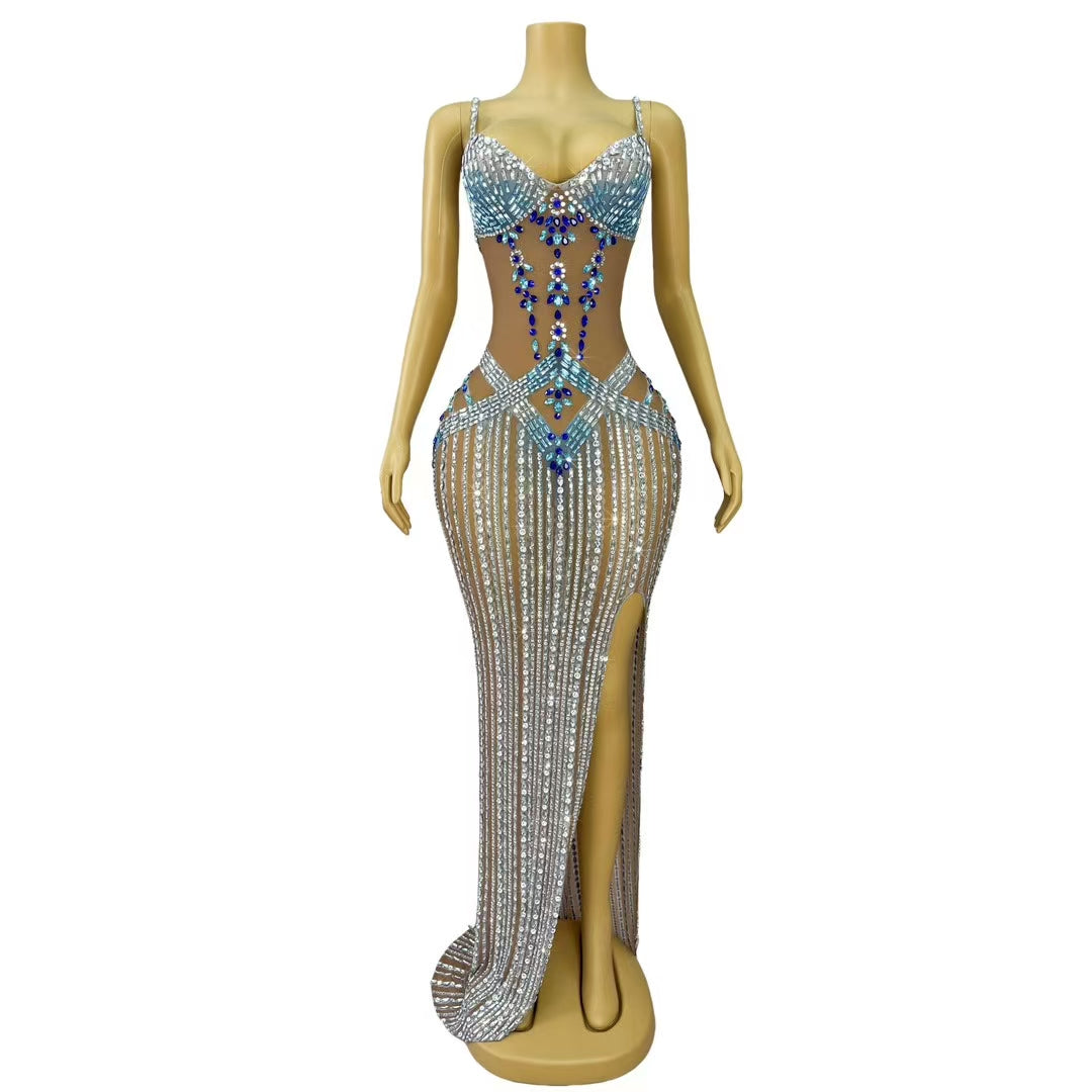 CELESINYI Jingyu Crystal Blue Gradient Leotard