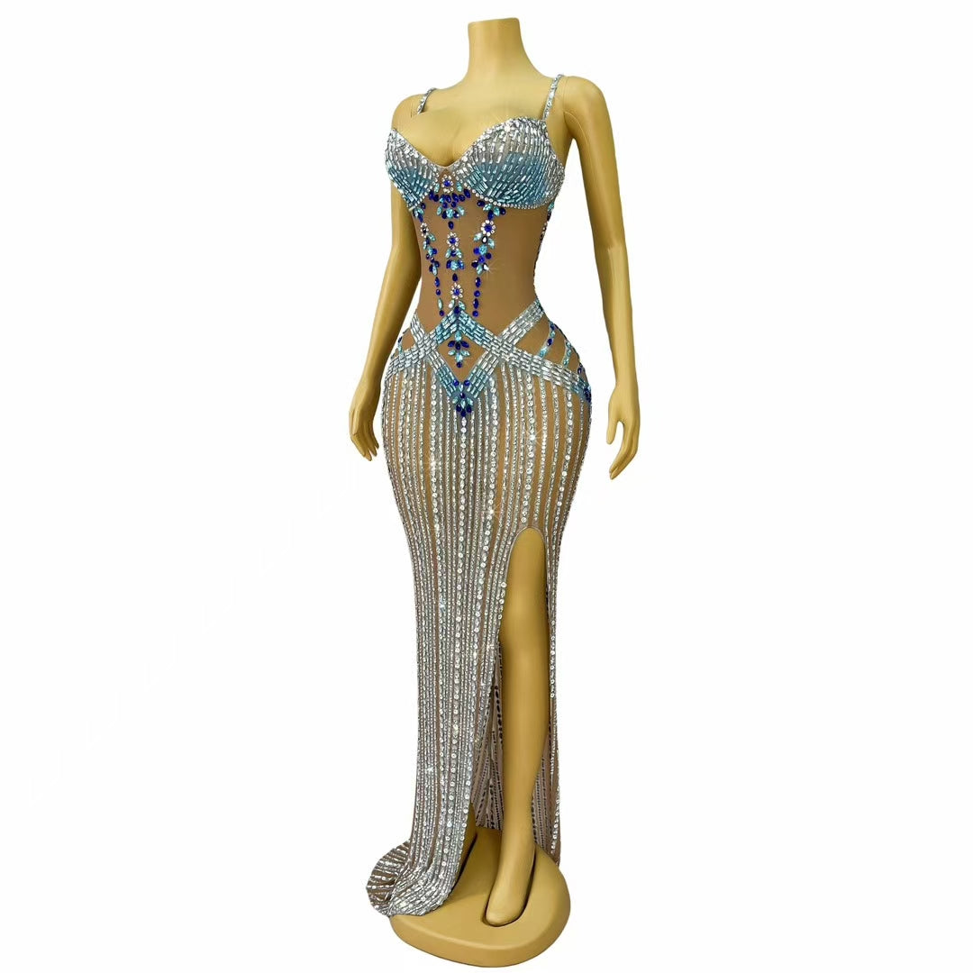 CELESINYI Jingyu Crystal Blue Gradient Leotard