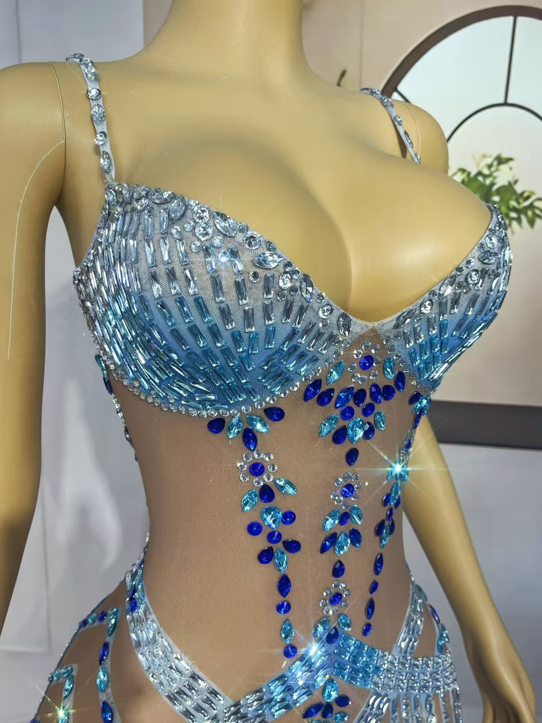 CELESINYI Jingyu Crystal Blue Gradient Leotard