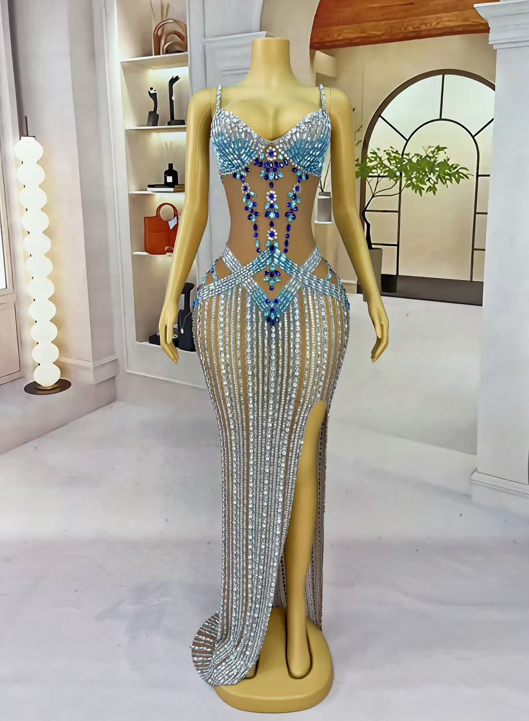 CELESINYI Jingyu Crystal Blue Gradient Leotard