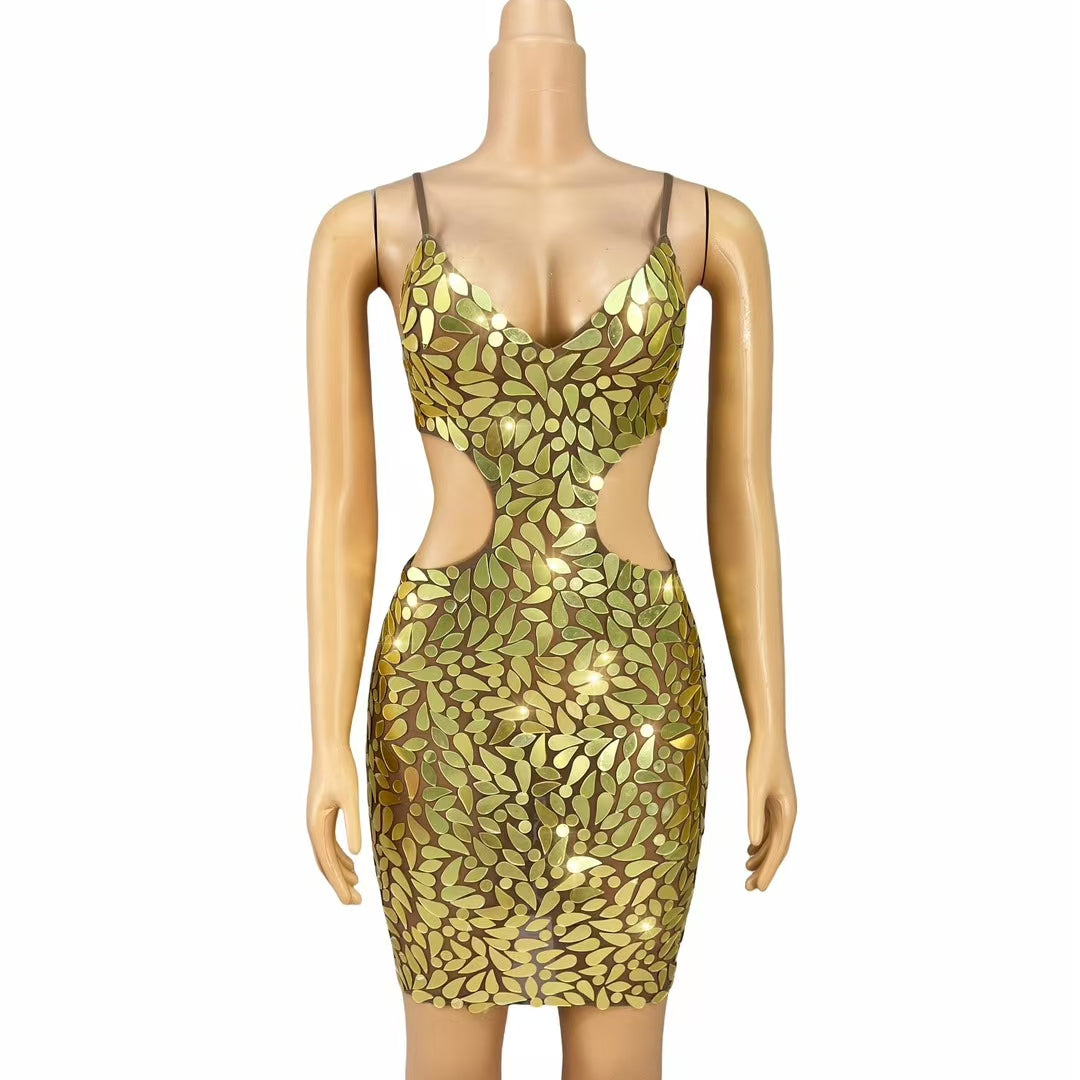 CELESINYI Jinyeban Crystal Leaf Mirror Bodysuit