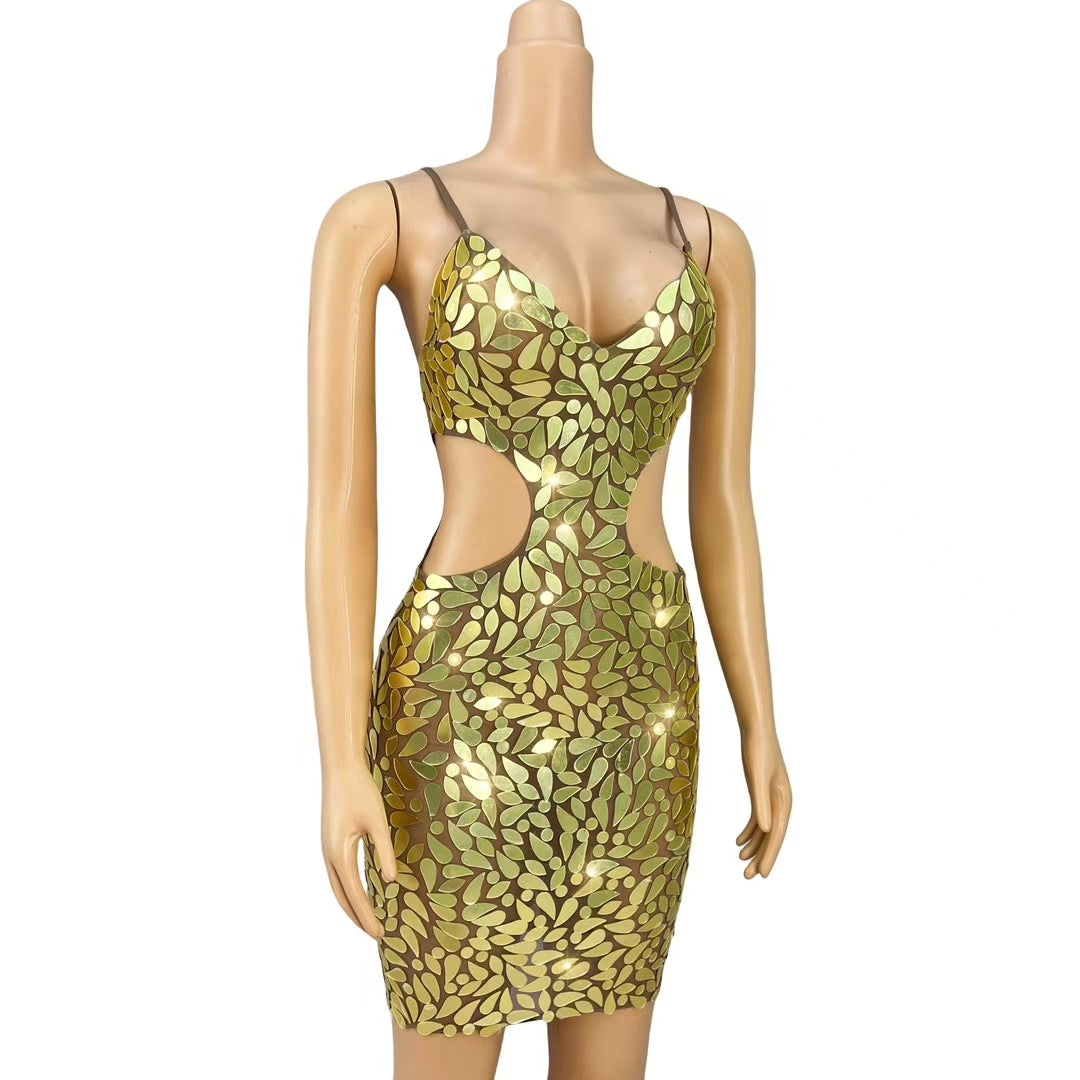 CELESINYI Jinyeban Crystal Leaf Mirror Bodysuit