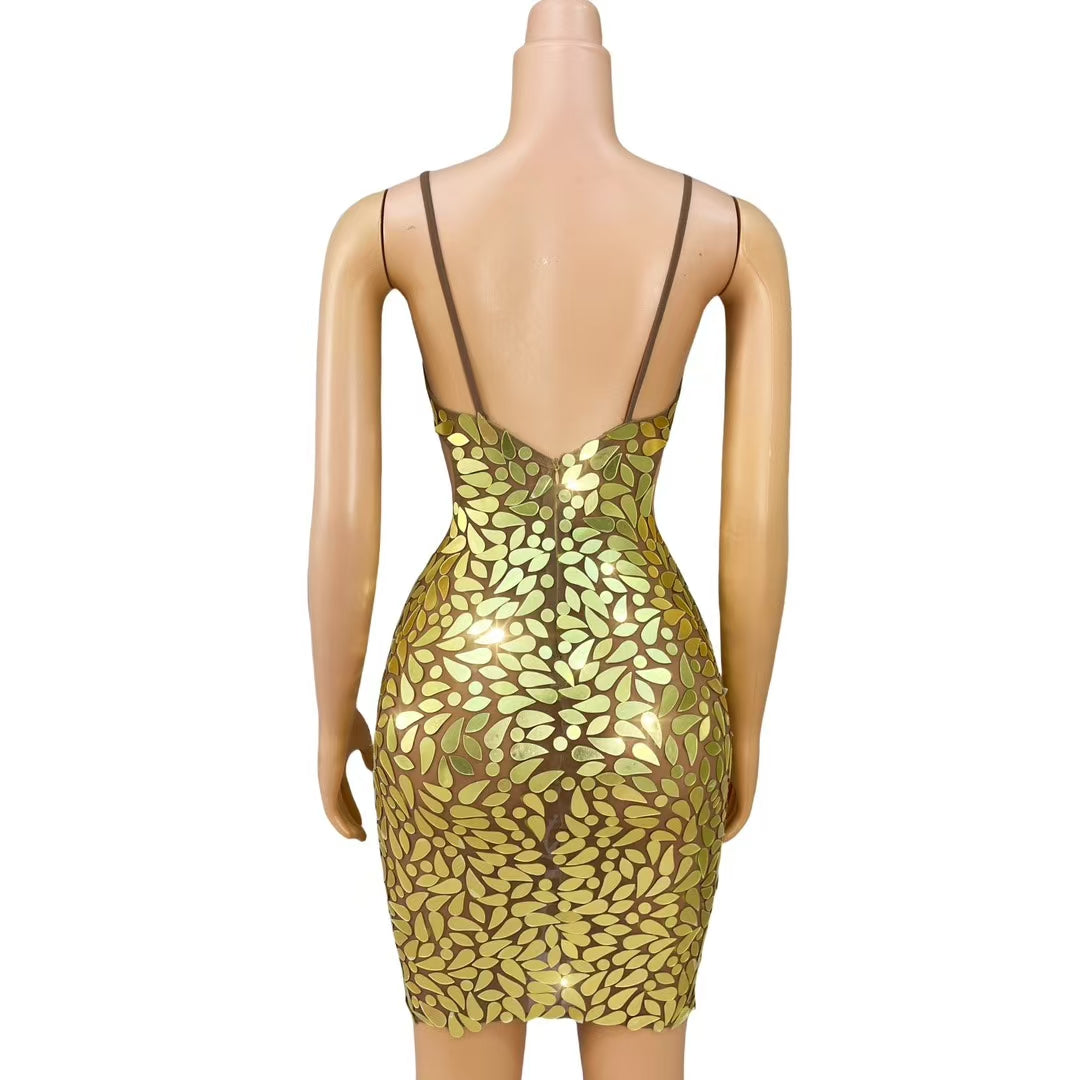 CELESINYI Jinyeban Crystal Leaf Mirror Bodysuit