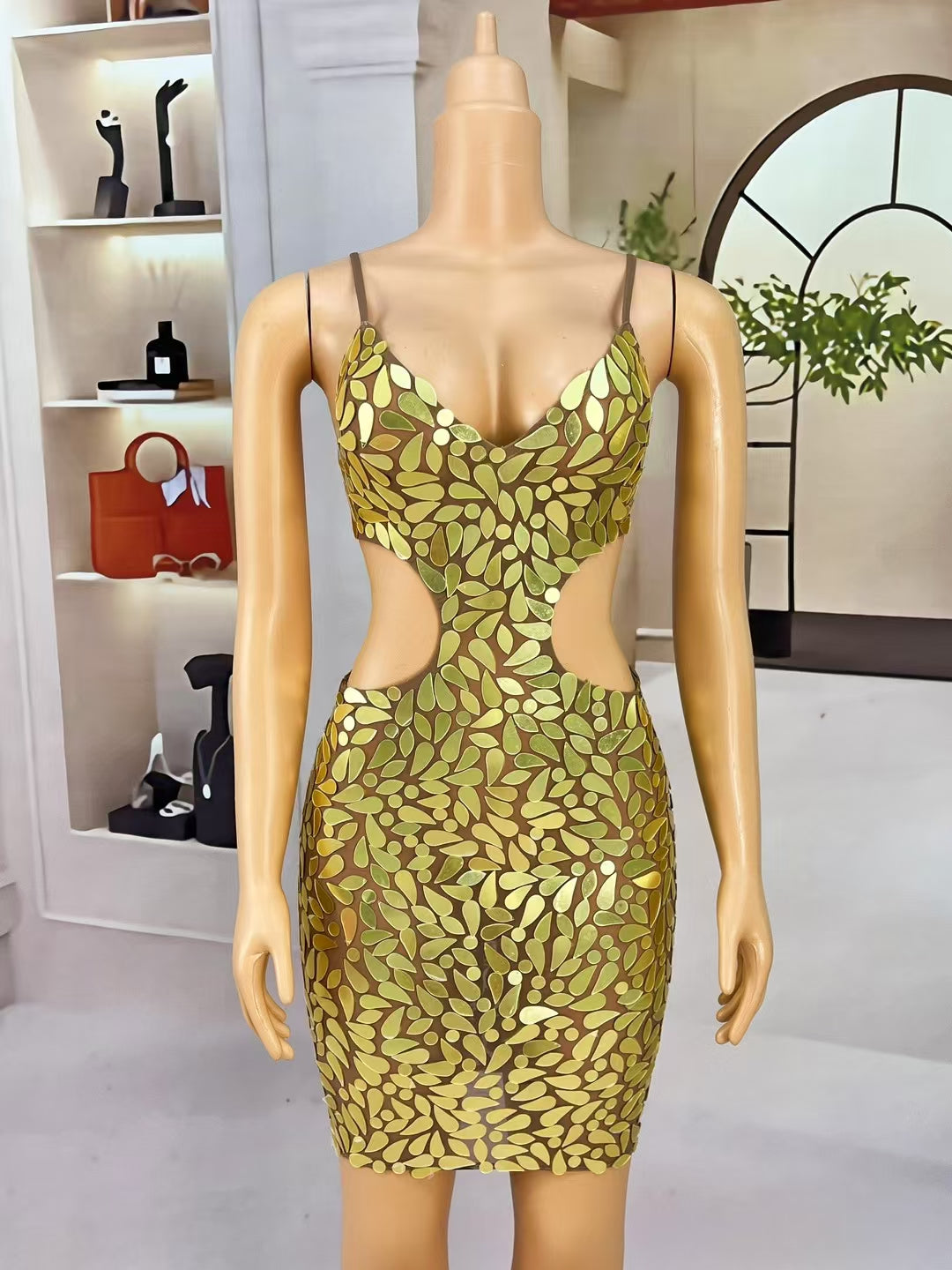 CELESINYI Jinyeban Crystal Leaf Mirror Bodysuit