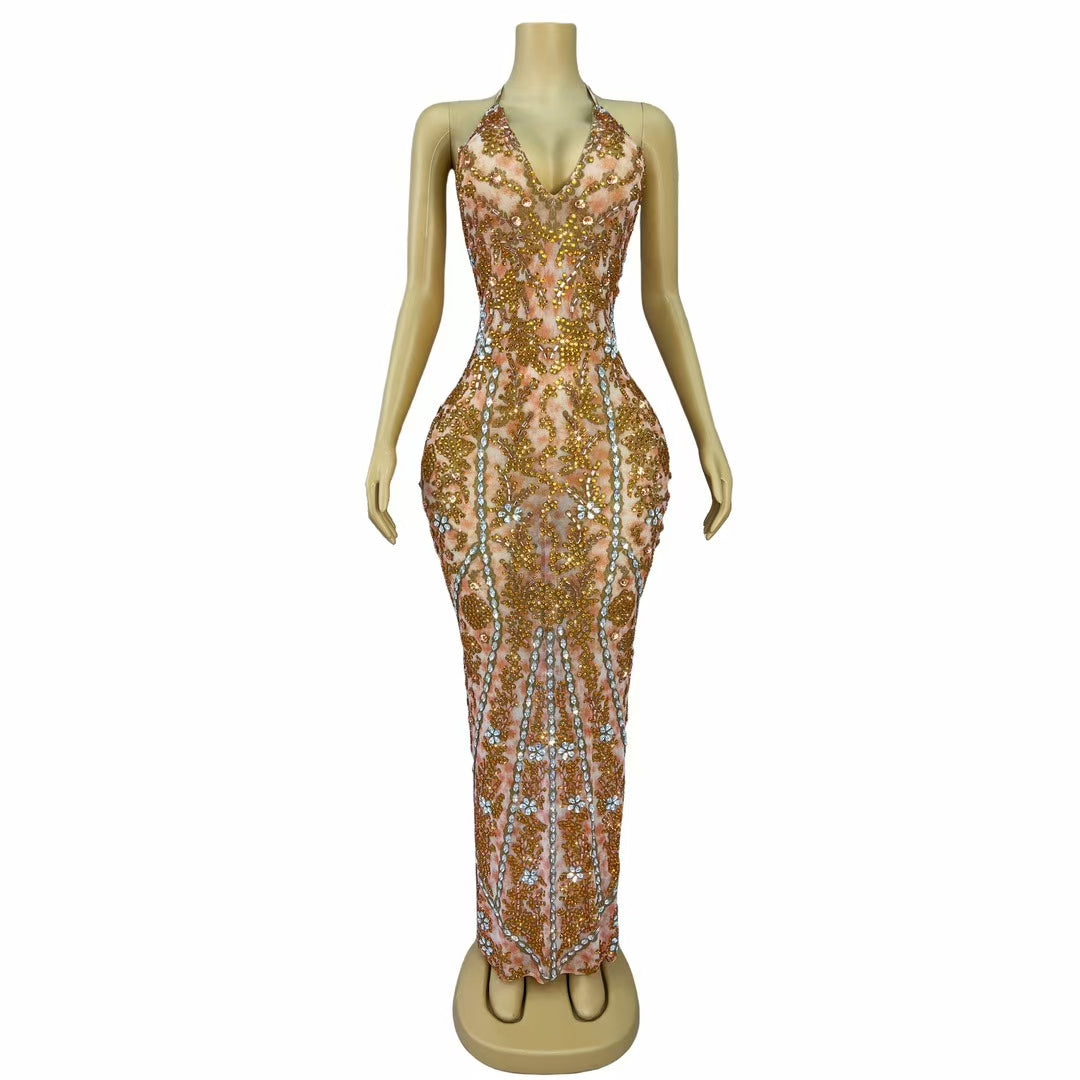 CELESINYI Huangye Crystal Coral Leaf Gown