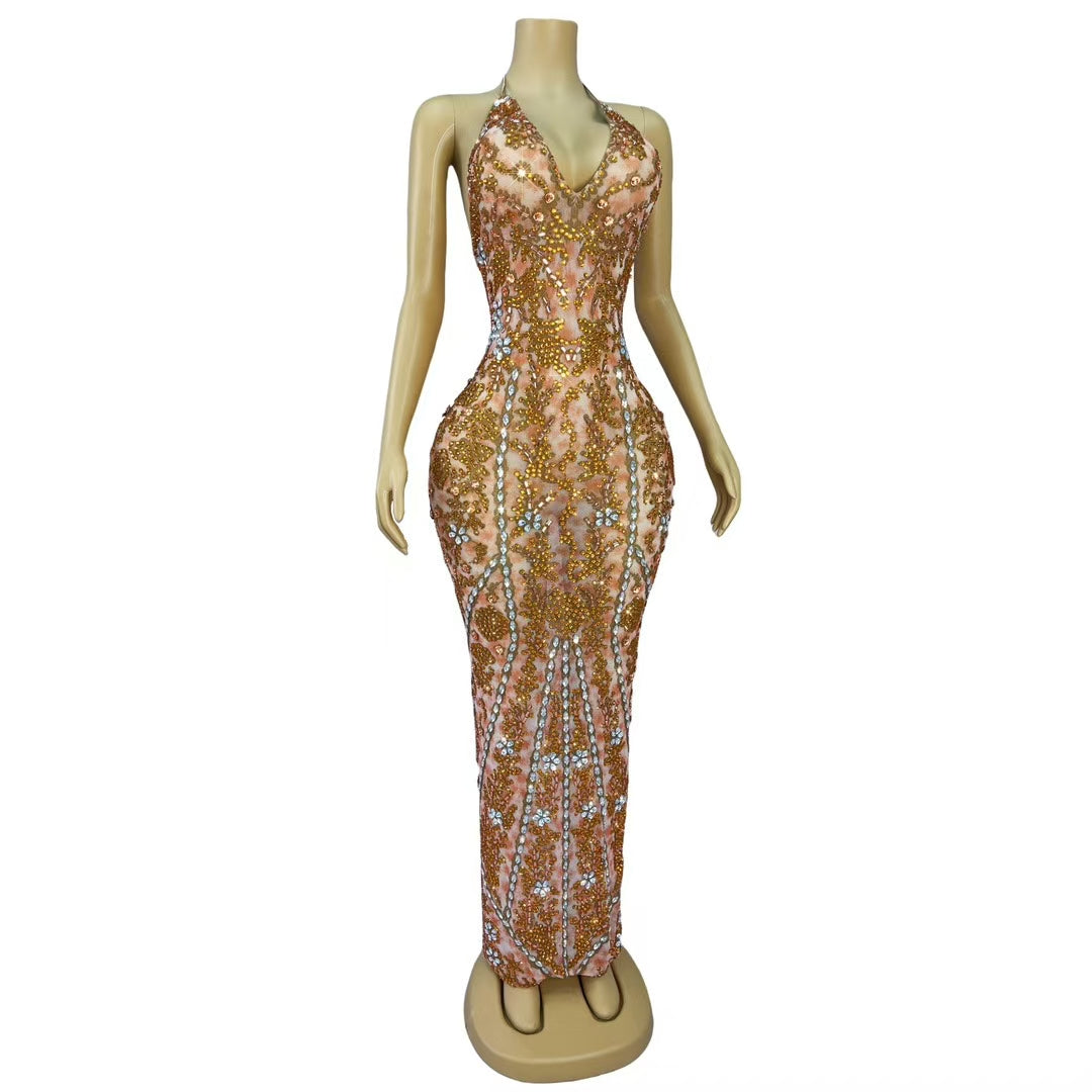 CELESINYI Huangye Crystal Coral Leaf Gown