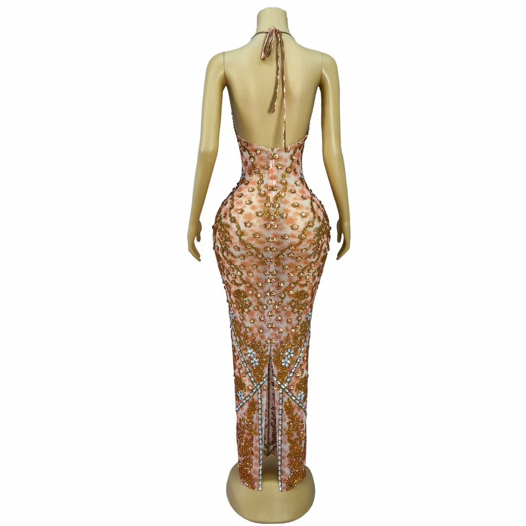 CELESINYI Huangye Crystal Coral Leaf Gown