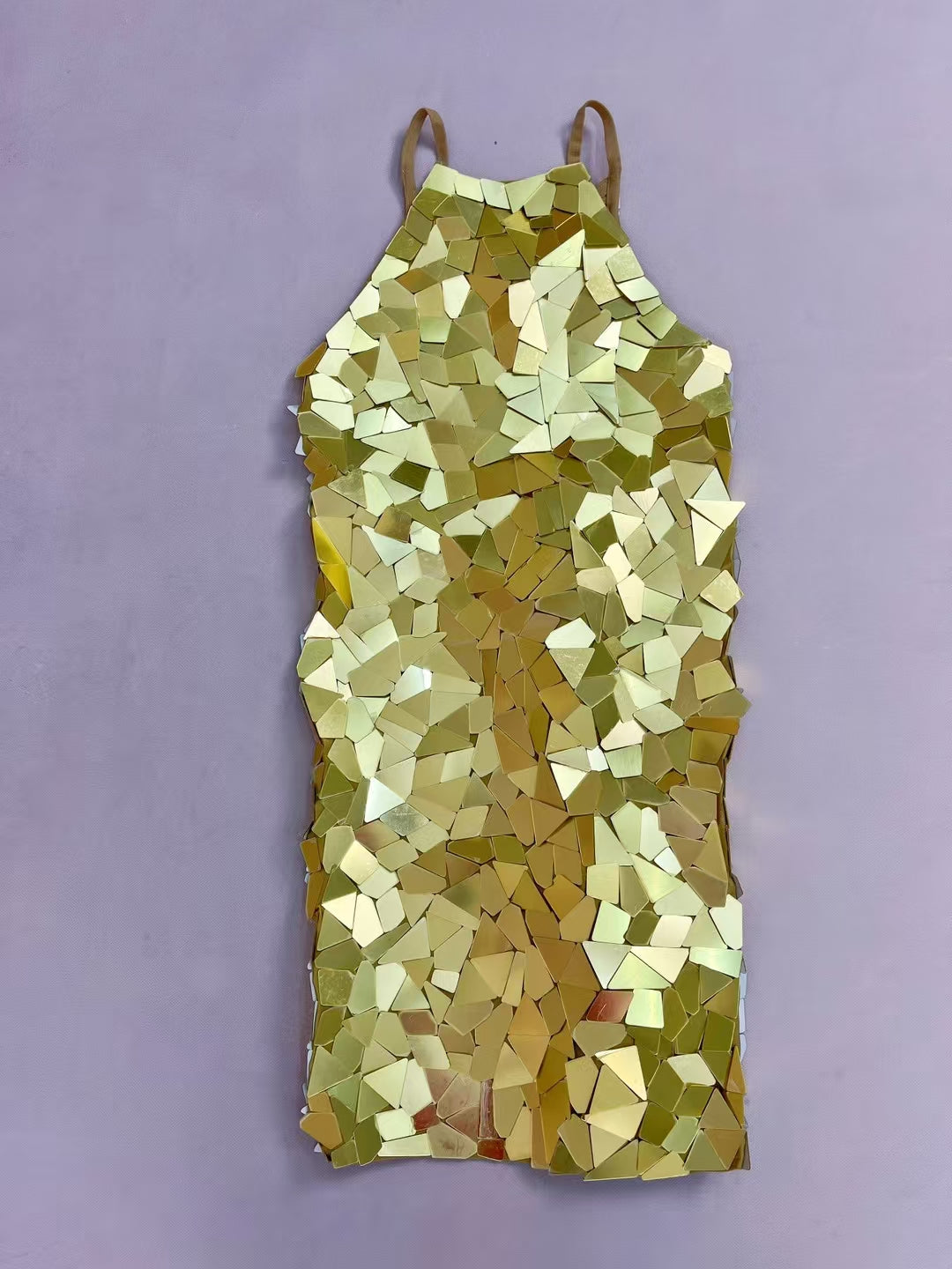 CELESINYI Chajian Crystal Gold Mirror Shard Mini Dress
