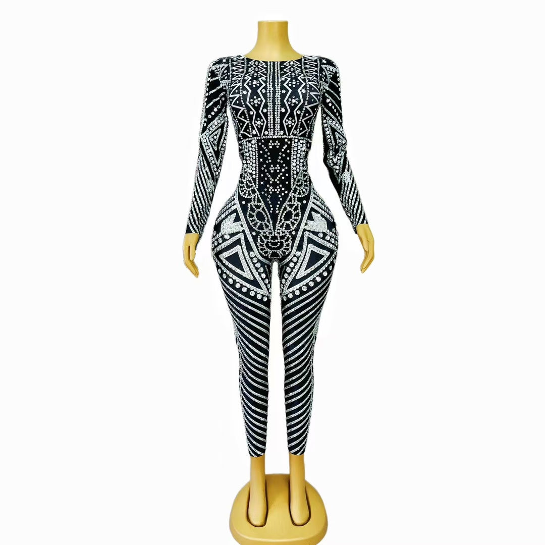 CELESINYI Mawenku Crystal Horse Print Catsuit