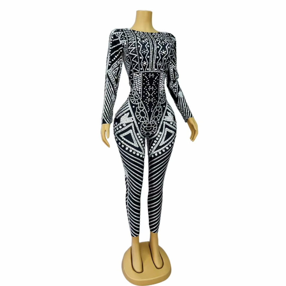 CELESINYI Mawenku Crystal Horse Print Catsuit