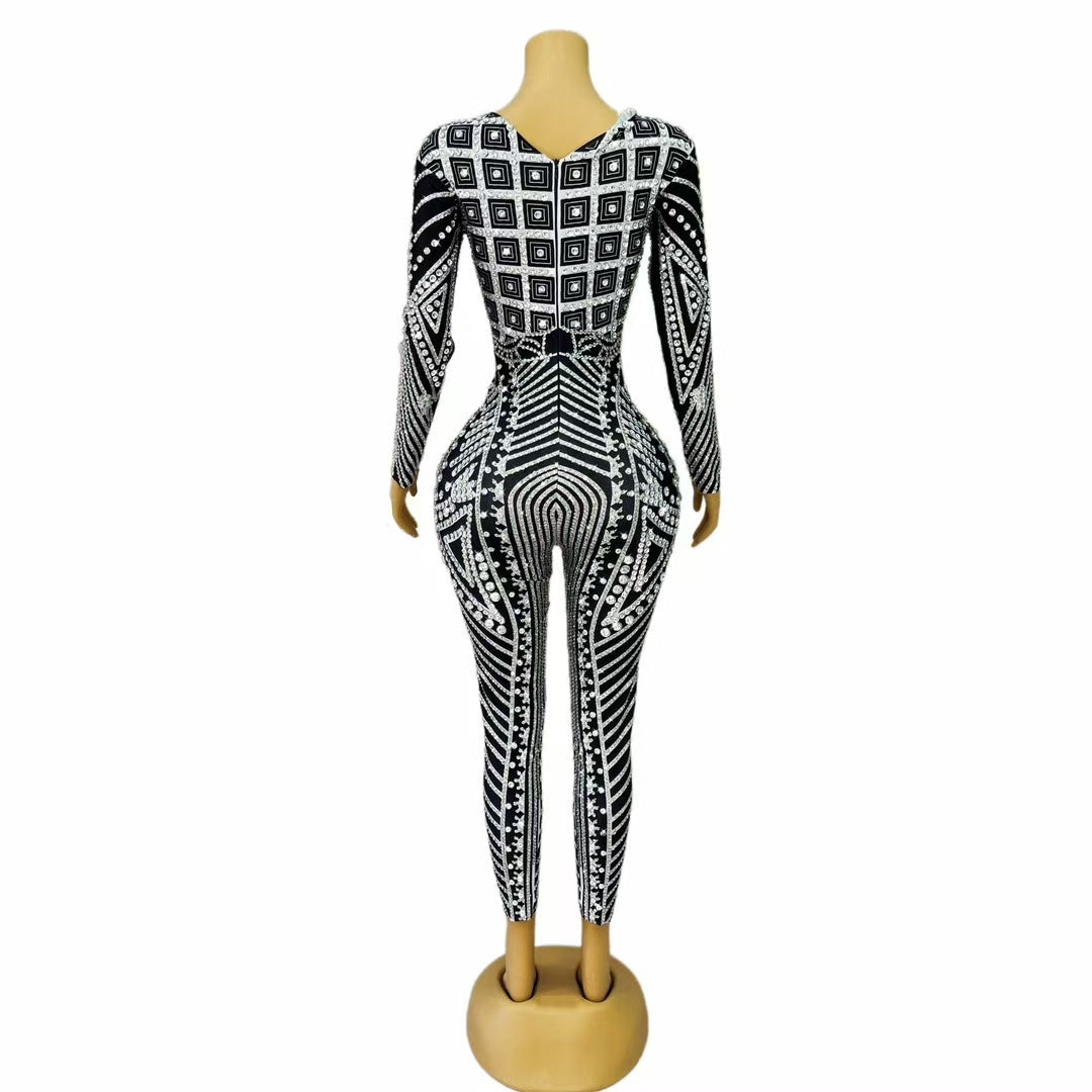 CELESINYI Mawenku Crystal Horse Print Catsuit