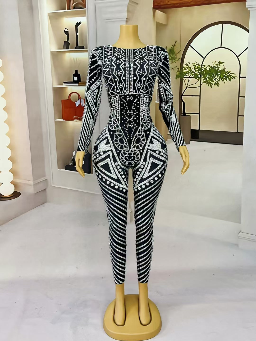 CELESINYI Mawenku Crystal Horse Print Catsuit