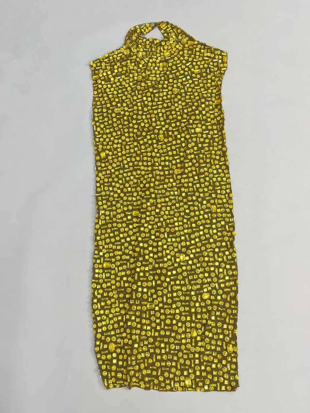 CELESINYI Jinbei Crystal Gold Mini Dress