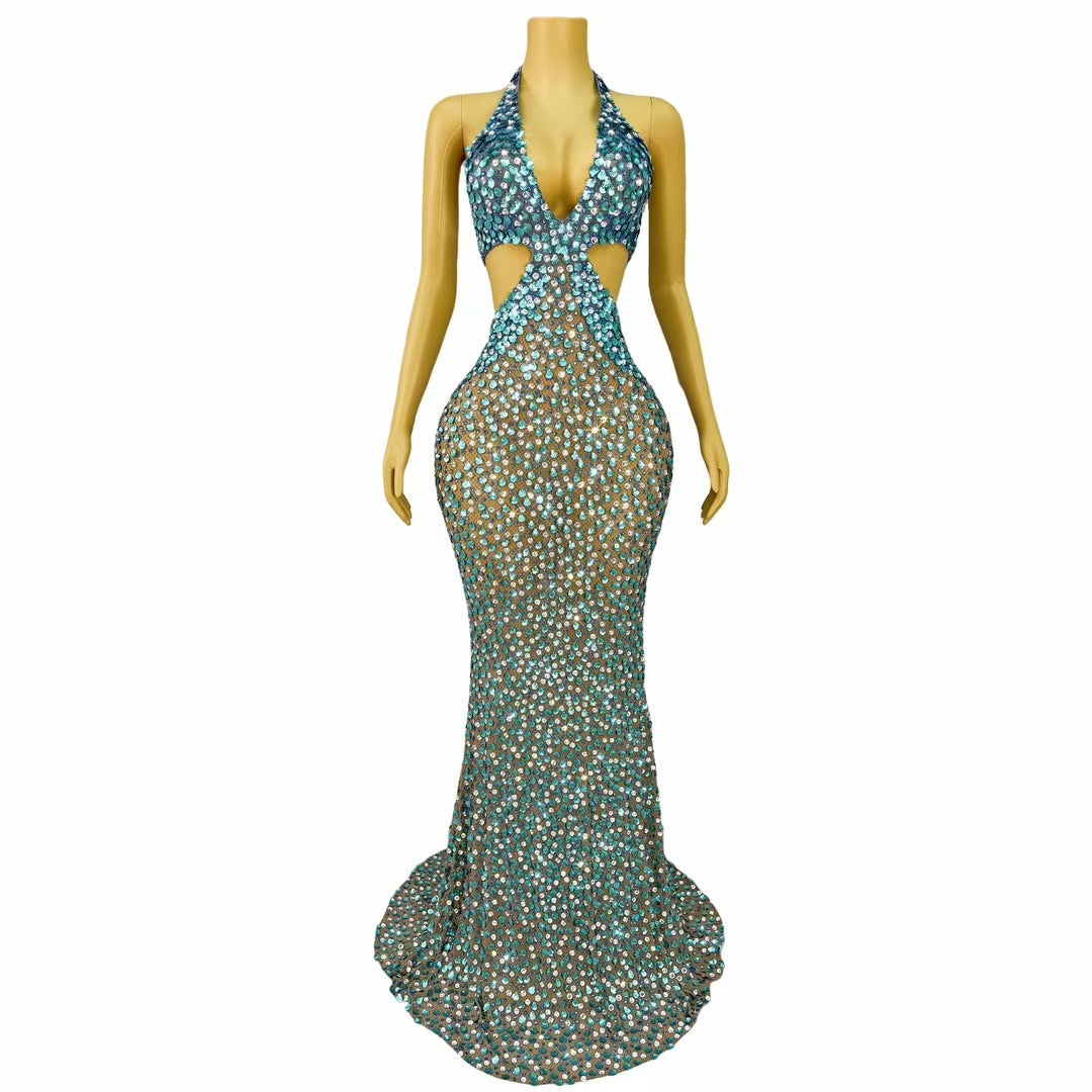 CELESINYI Beiduofen Crystal Mermaid Shell Gown