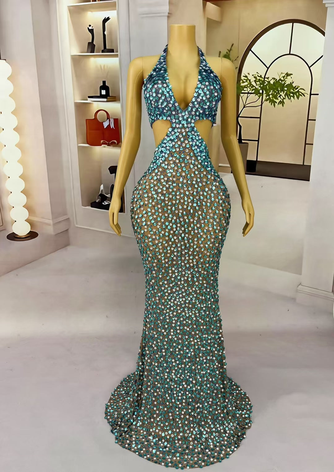 CELESINYI Beiduofen Crystal Mermaid Shell Gown