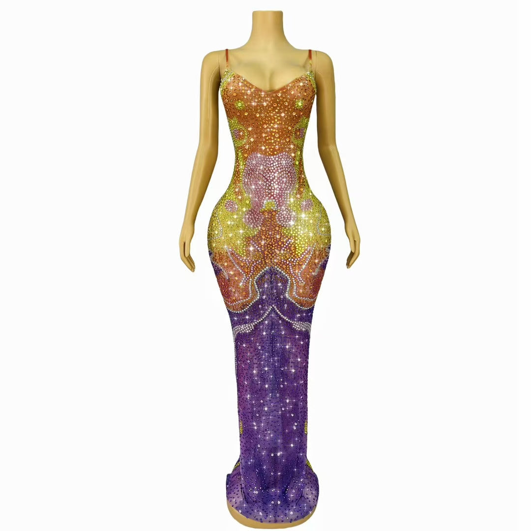 CELESINYI Qiancaifanghua Crystal Multi Color Naked Gown