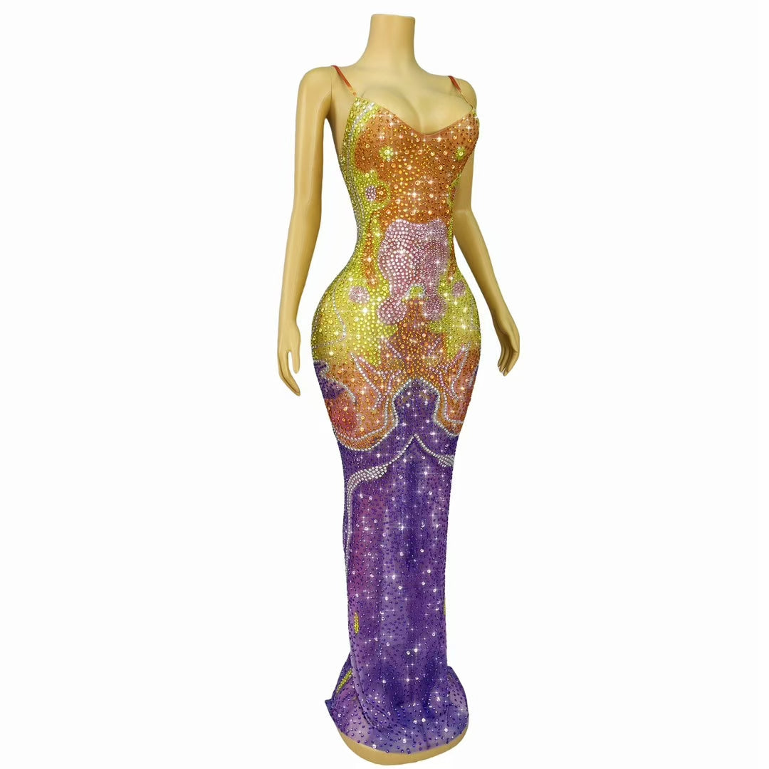 CELESINYI Qiancaifanghua Crystal Multi Color Naked Gown