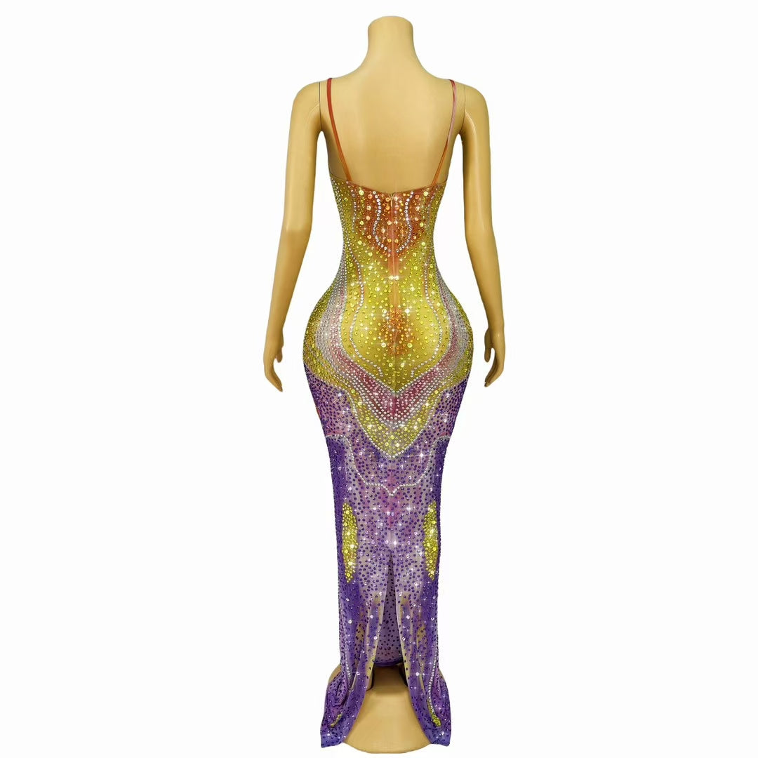 CELESINYI Qiancaifanghua Crystal Multi Color Naked Gown