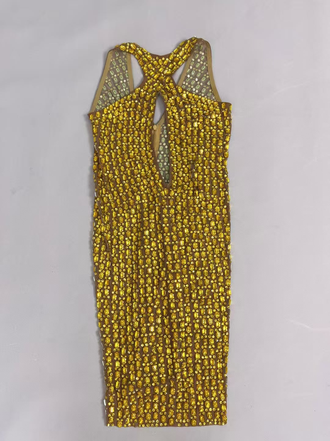 CELESINYI Liusixian Crystal Yellow Keyhole Gown