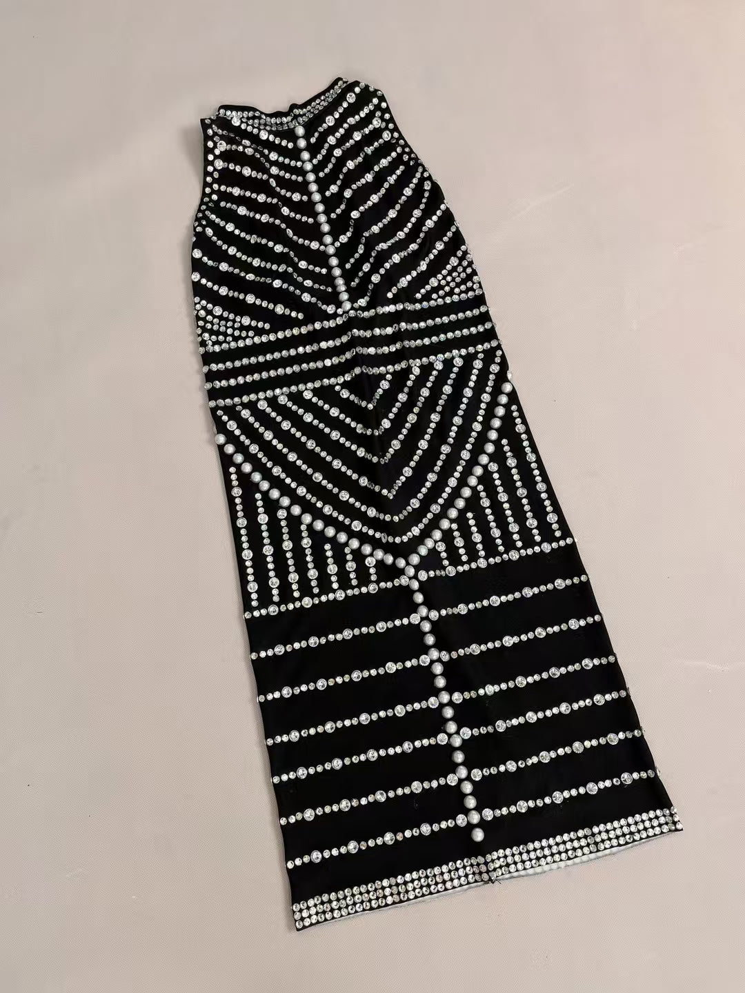 CELESINYI Lianhua Crystal Pearl Axis Mini Dress