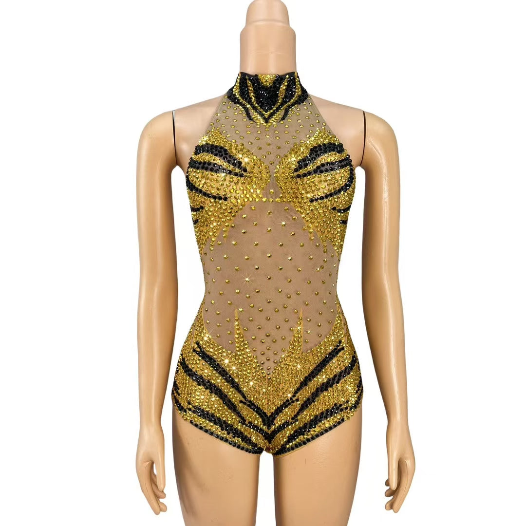 CELESINYI Xiaolaohu Crystal Tiger Halter Bodysuit
