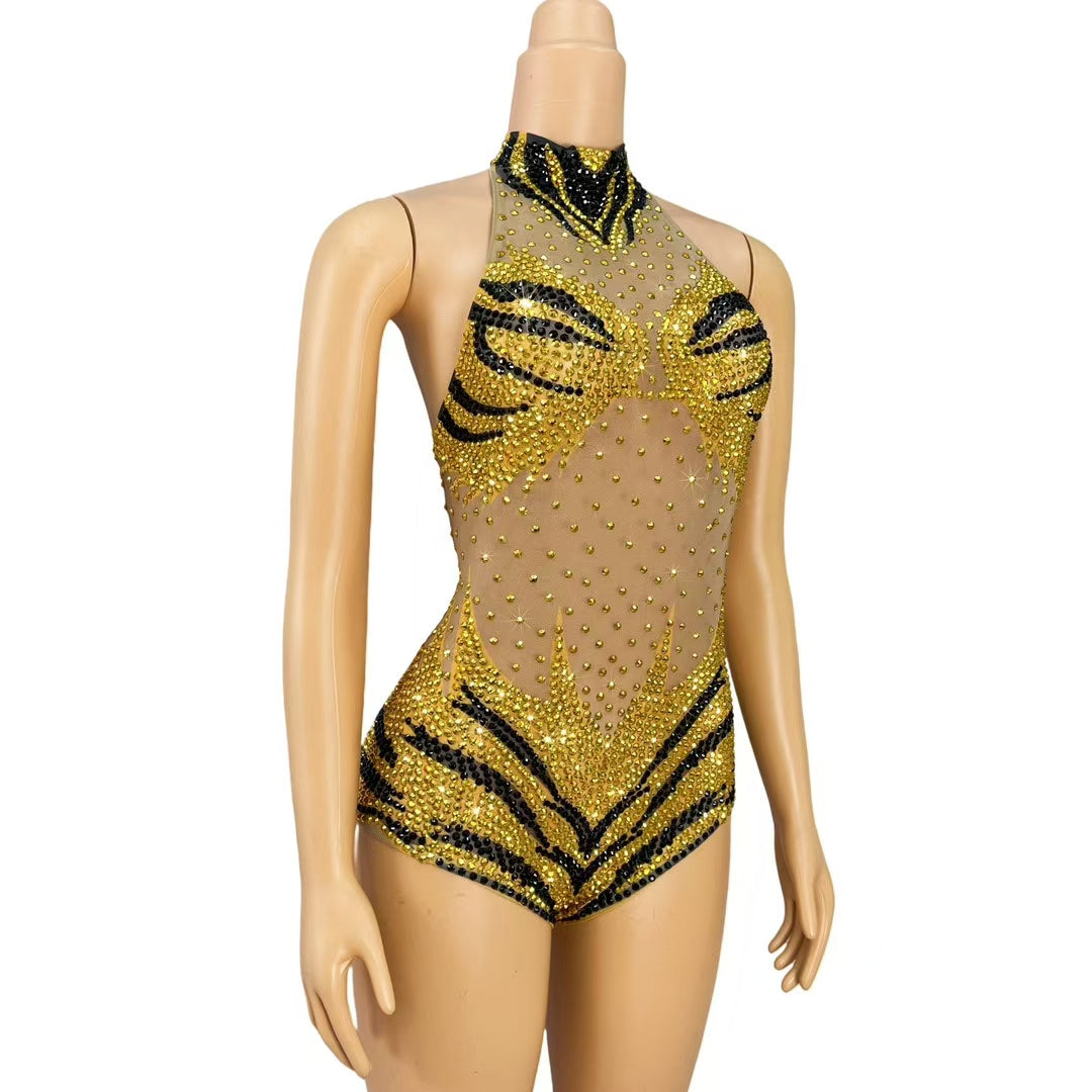 CELESINYI Xiaolaohu Crystal Tiger Halter Bodysuit