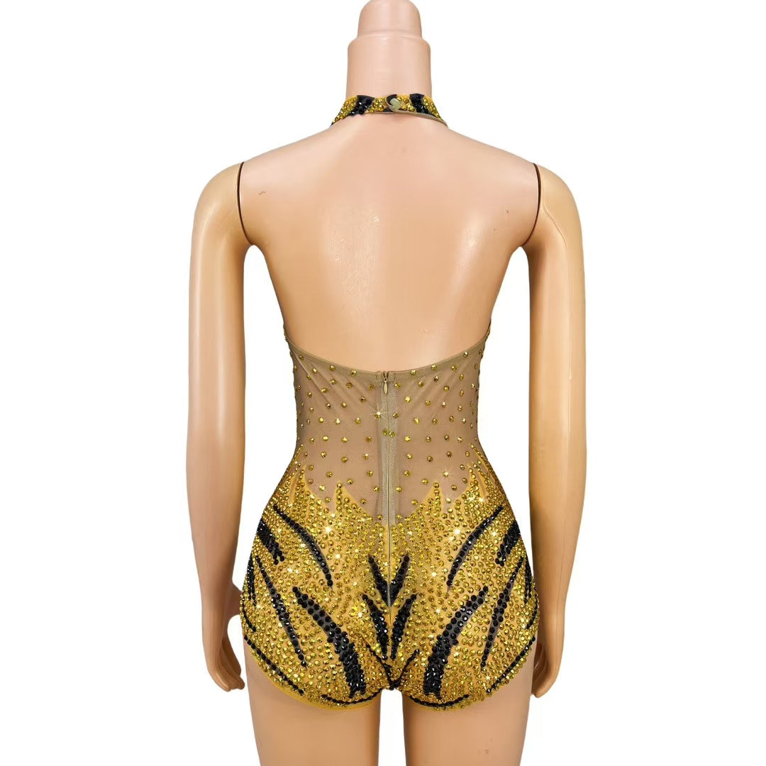 CELESINYI Xiaolaohu Crystal Tiger Halter Bodysuit