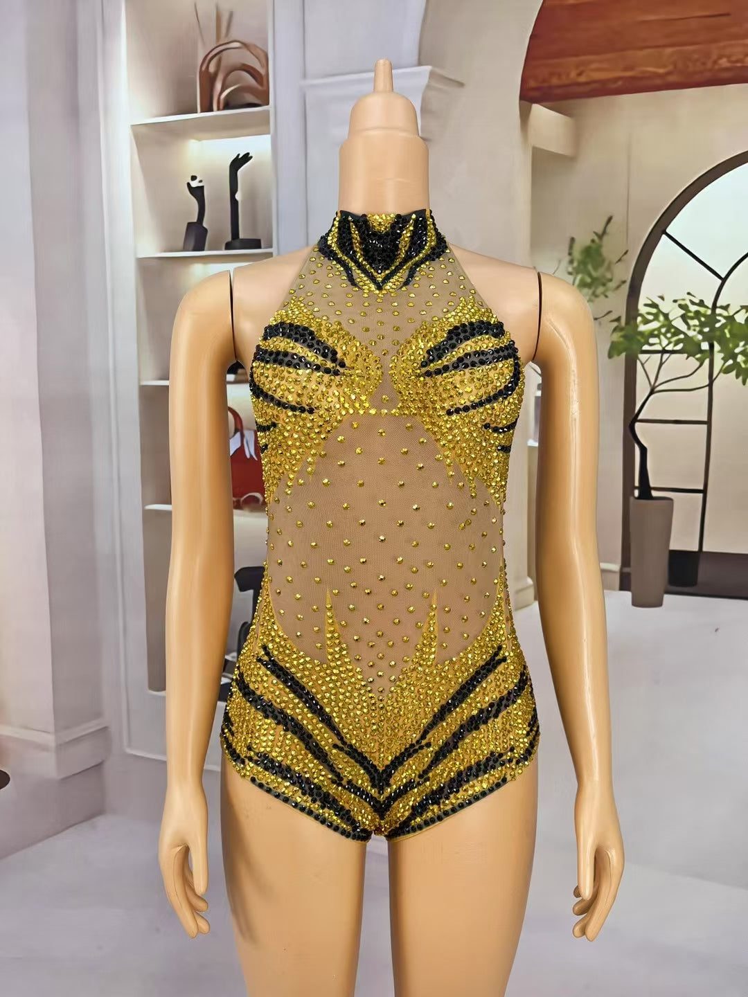 CELESINYI Xiaolaohu Crystal Tiger Halter Bodysuit