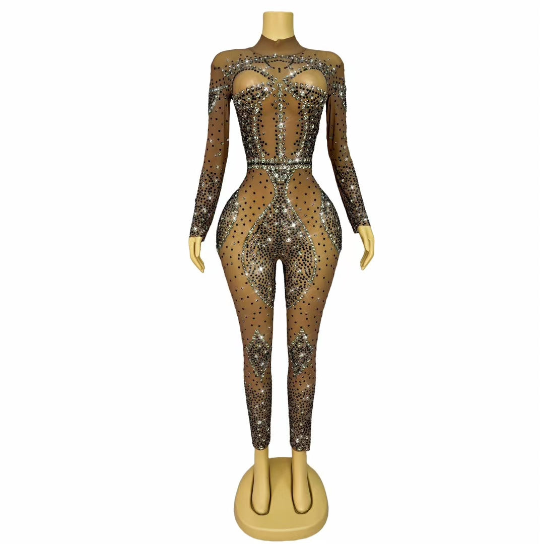 CELESINYI Moyu Crystal Nude Stud Catsuit