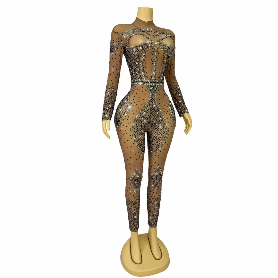 CELESINYI Moyu Crystal Nude Stud Catsuit