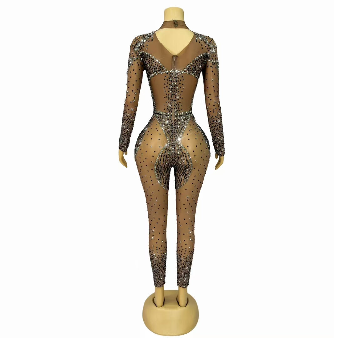 CELESINYI Moyu Crystal Nude Stud Catsuit