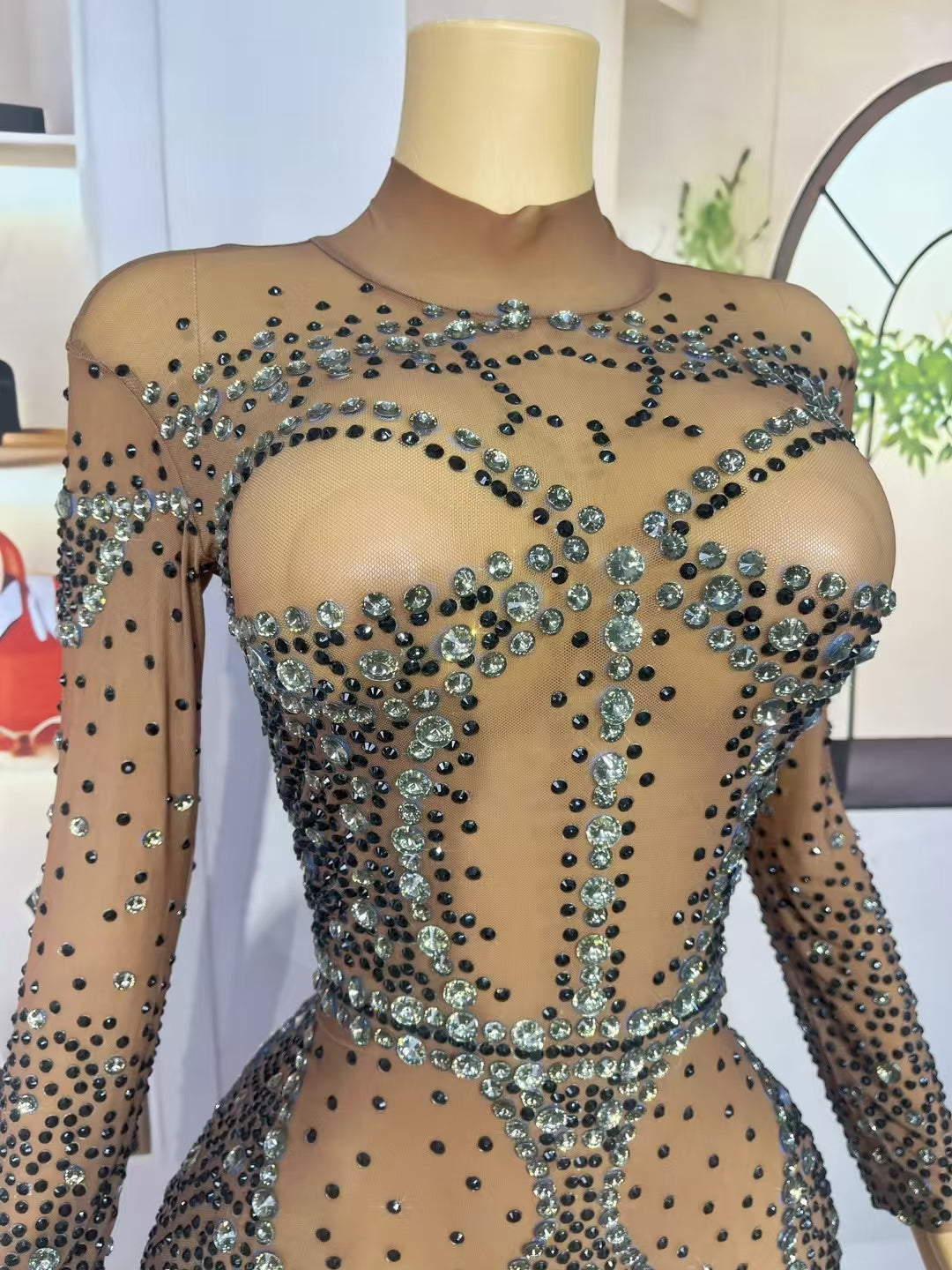 CELESINYI Moyu Crystal Nude Stud Catsuit