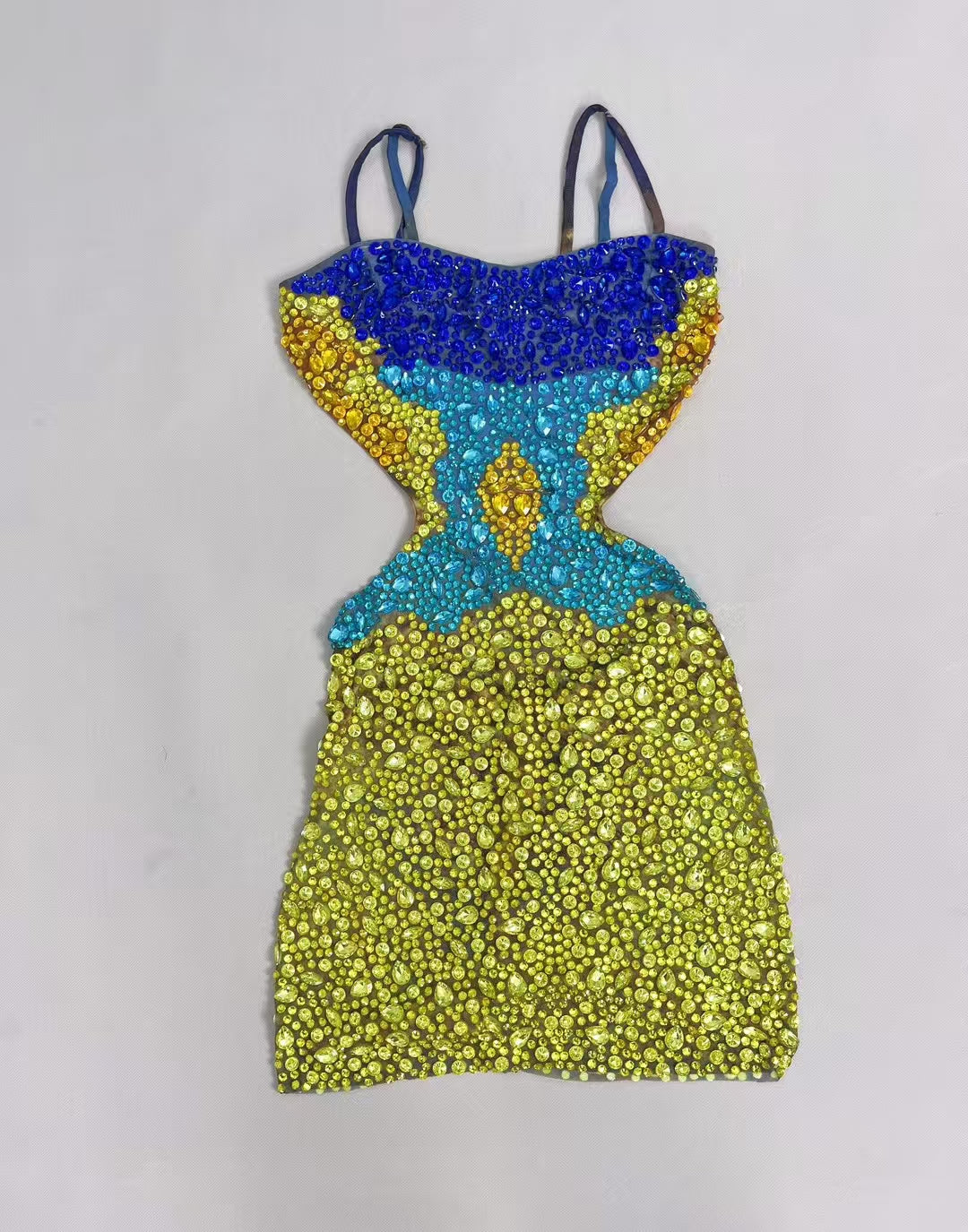 CELESINYI Qicaiboluo Crystal Color Block Naked Mini Dress