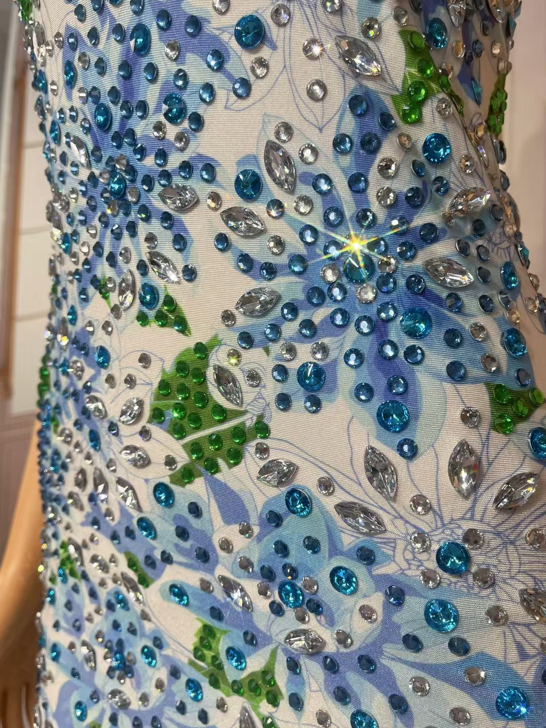 CELESINYI Lancaihe Crystal Floral Fringe Bodysuit