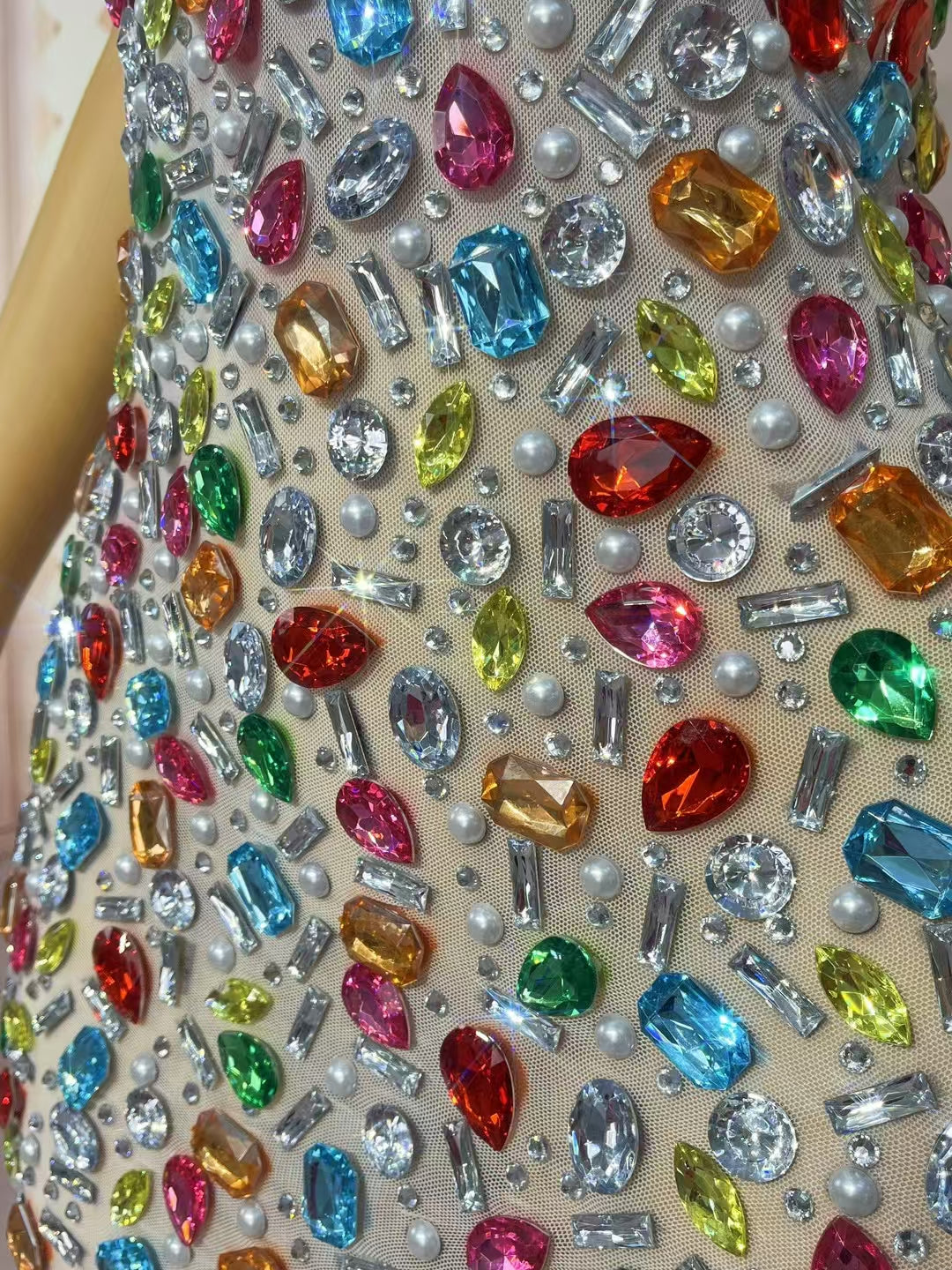 CELESINYI Caixing Crystal Jewel Mosaic Mini Dress