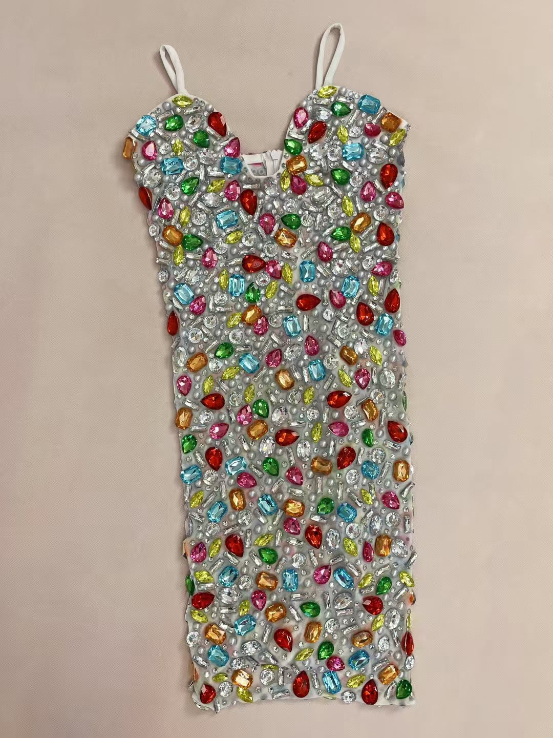 CELESINYI Caixing Crystal Jewel Mosaic Mini Dress