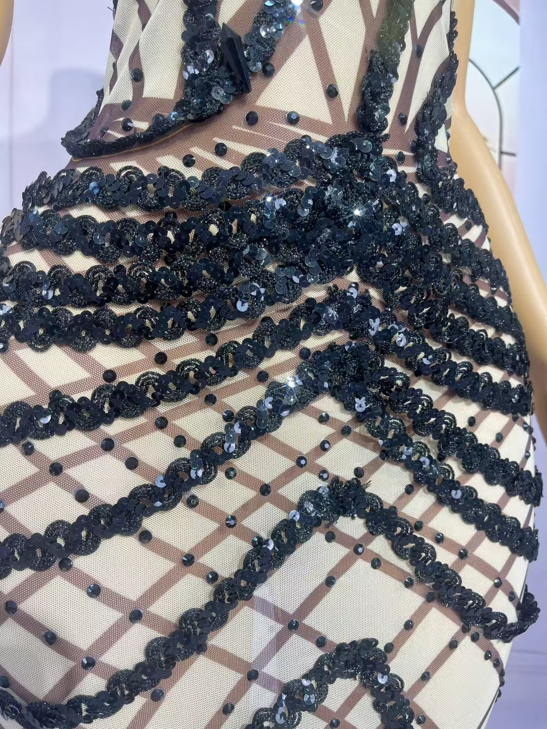 CELESINYI Kunsuo Crystal Black Grid Mermaid Gown