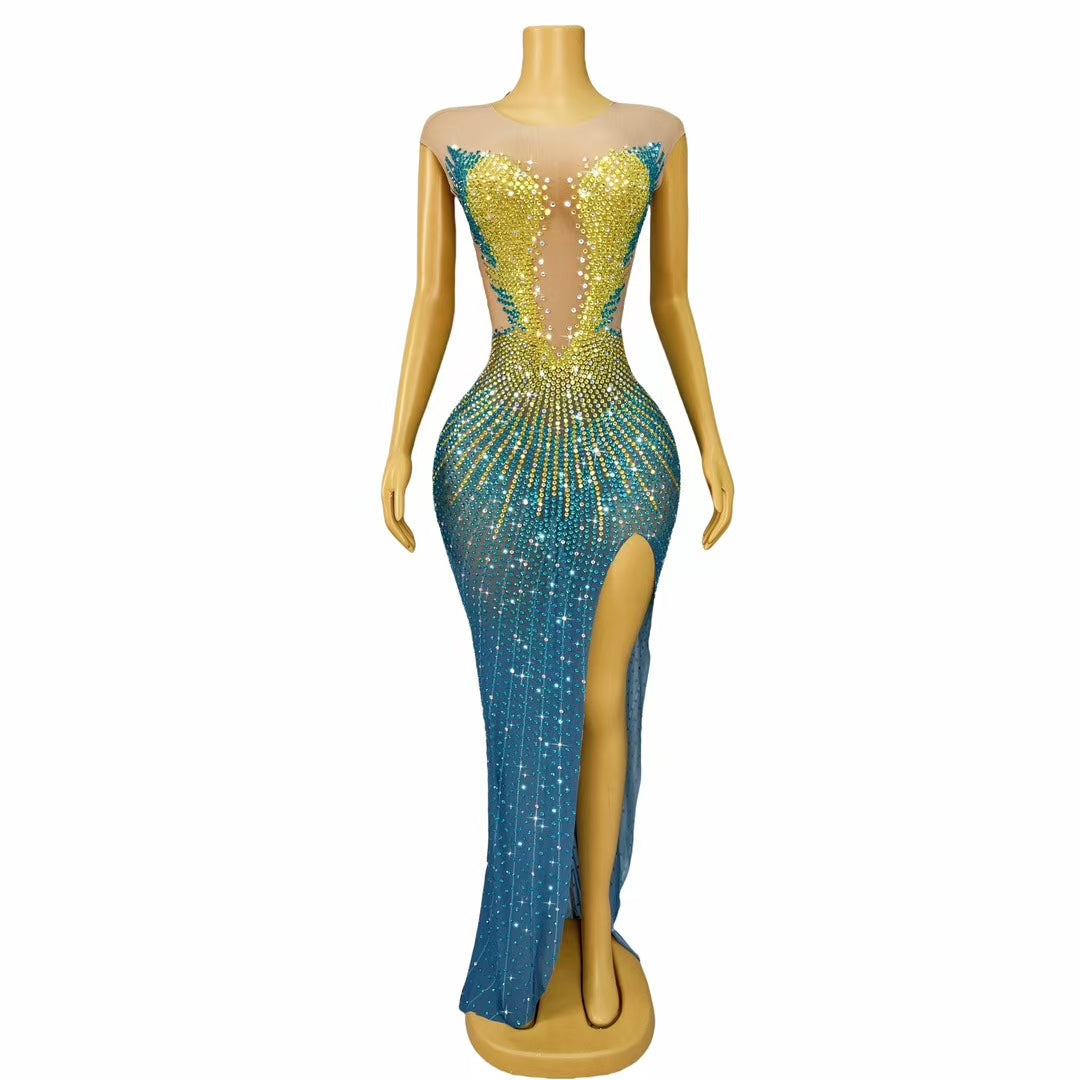 CELESINYI Kongqueyu Crystal Peacock Gradient Gown