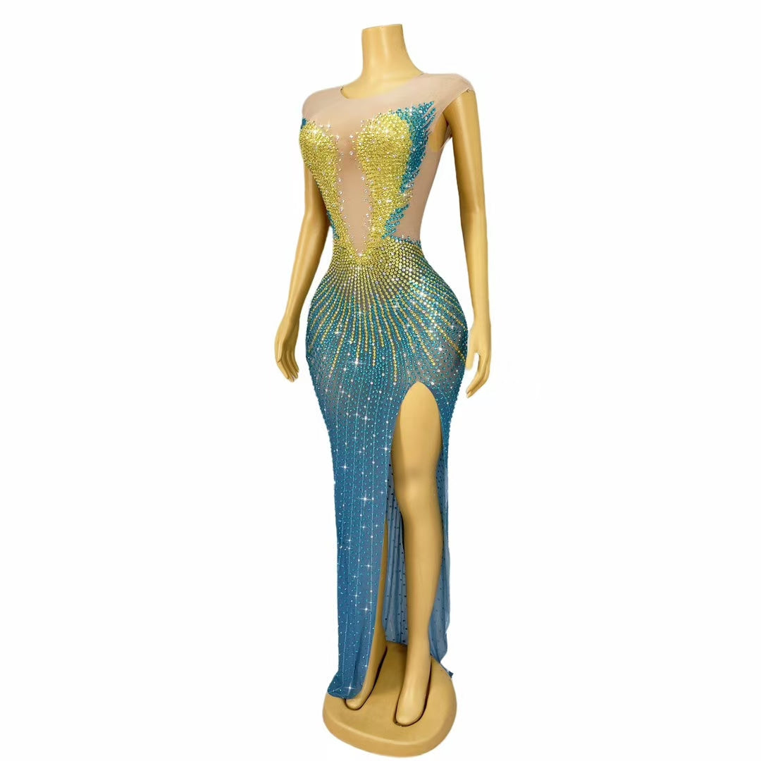 CELESINYI Kongqueyu Crystal Peacock Gradient Gown