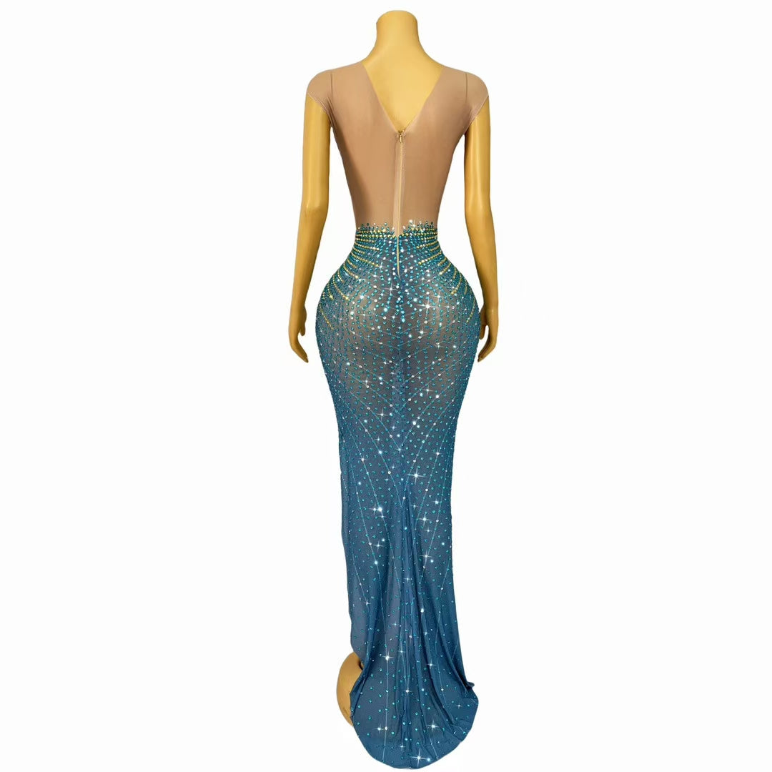 CELESINYI Kongqueyu Crystal Peacock Gradient Gown